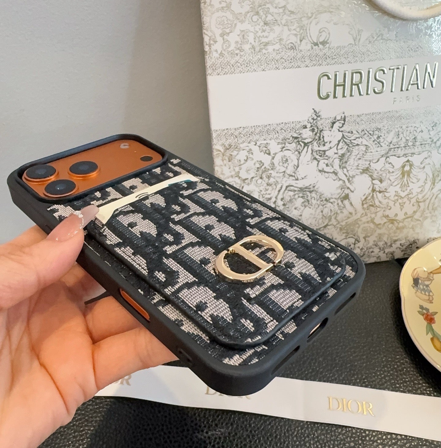Dior Card Holder Fabric Full-Cover Phone Case - The Luxe Case