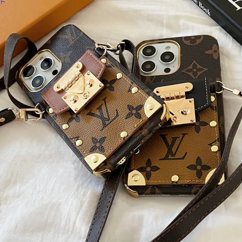 Monogram Leather V iPhone Wallet Case With Crossbody Strap - The Luxe Case