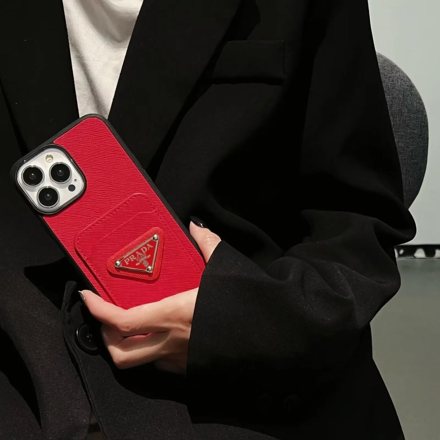 PD Acrylic Metal Triangle Label PR iPhone Wallet Case - The Luxe Case