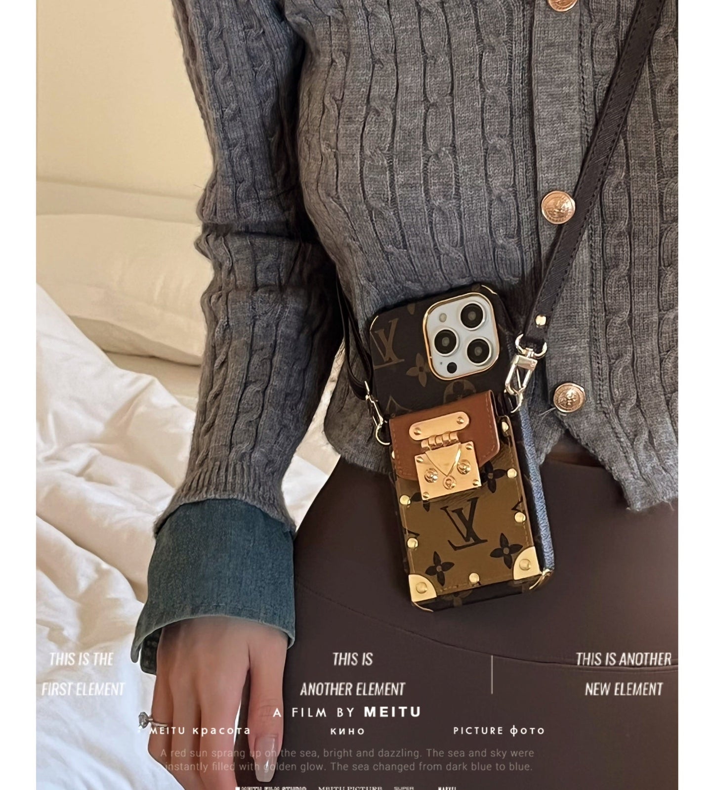 Stylish LV iPhone Case with Card Holder & Crossbody Strap - The Luxe Case
