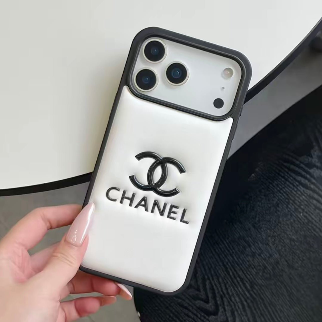 Chanel Classic Quilted Leather 3D Gold Logo Luxury Phone Case - The Luxe Case