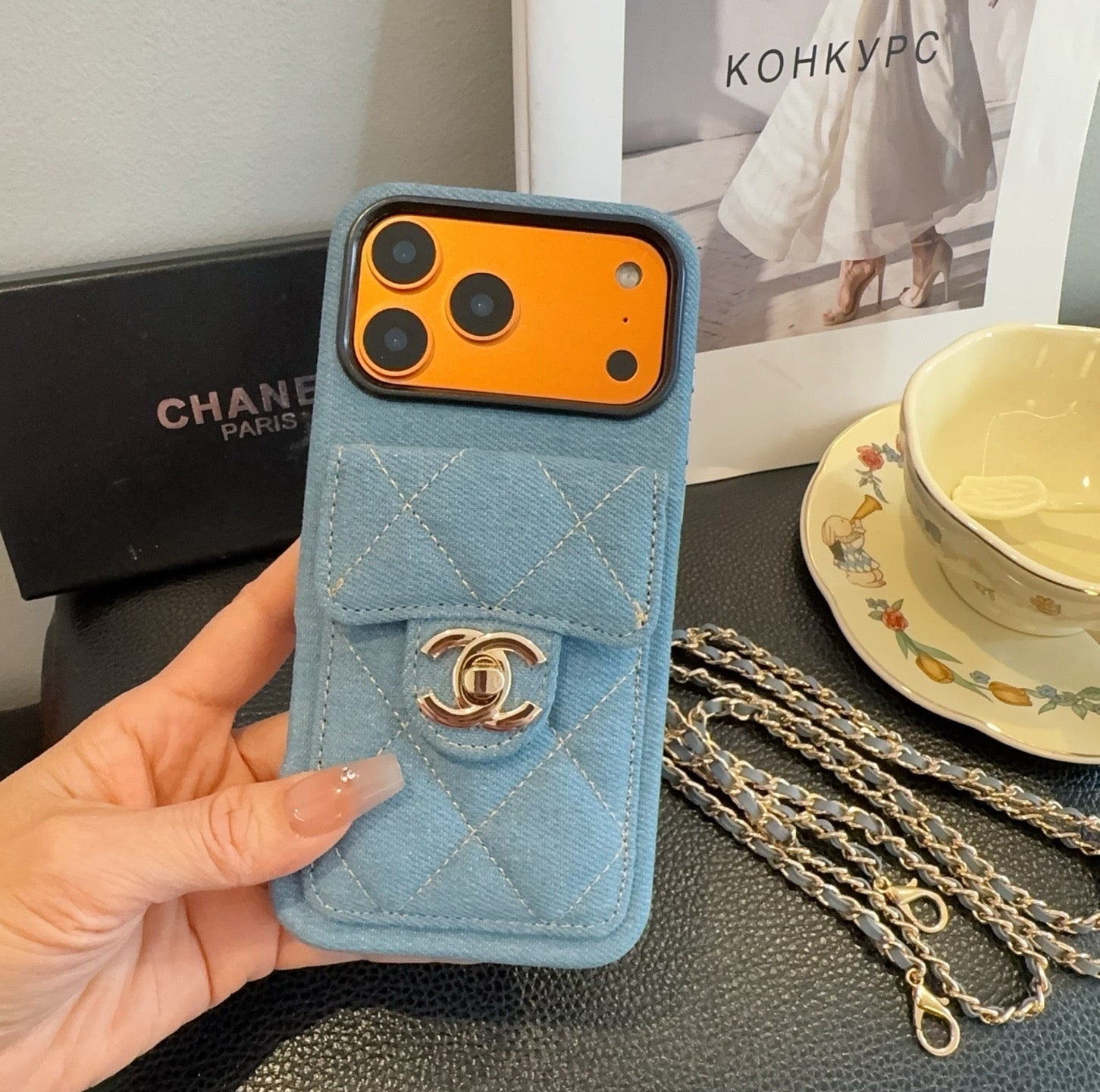 Chanel Denim CC Crossbody iPhone Case with Card Slot - The Luxe Case