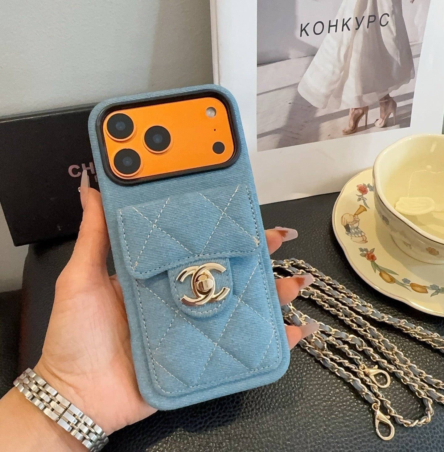 Chanel Denim CC Crossbody iPhone Case with Card Slot - The Luxe Case