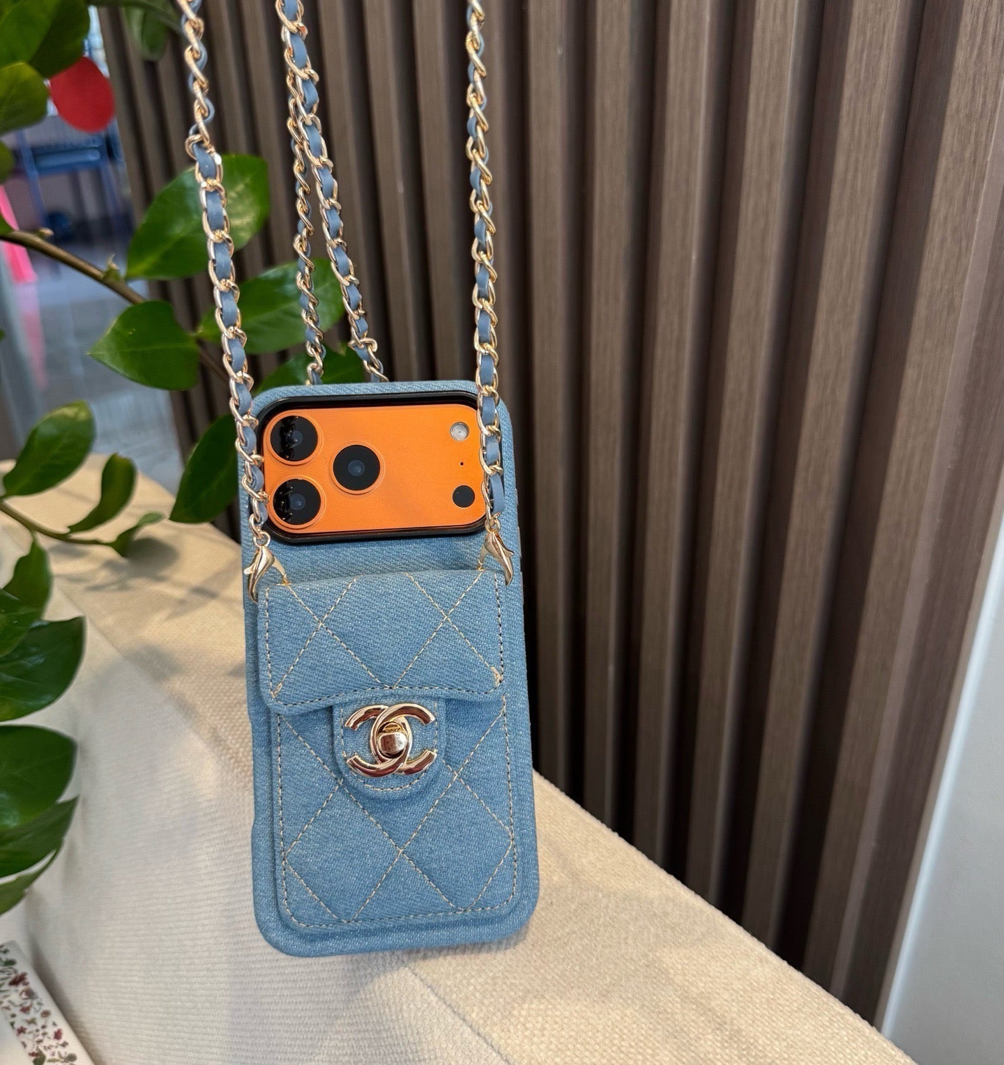 Chanel Denim CC Crossbody iPhone Case with Card Slot - The Luxe Case