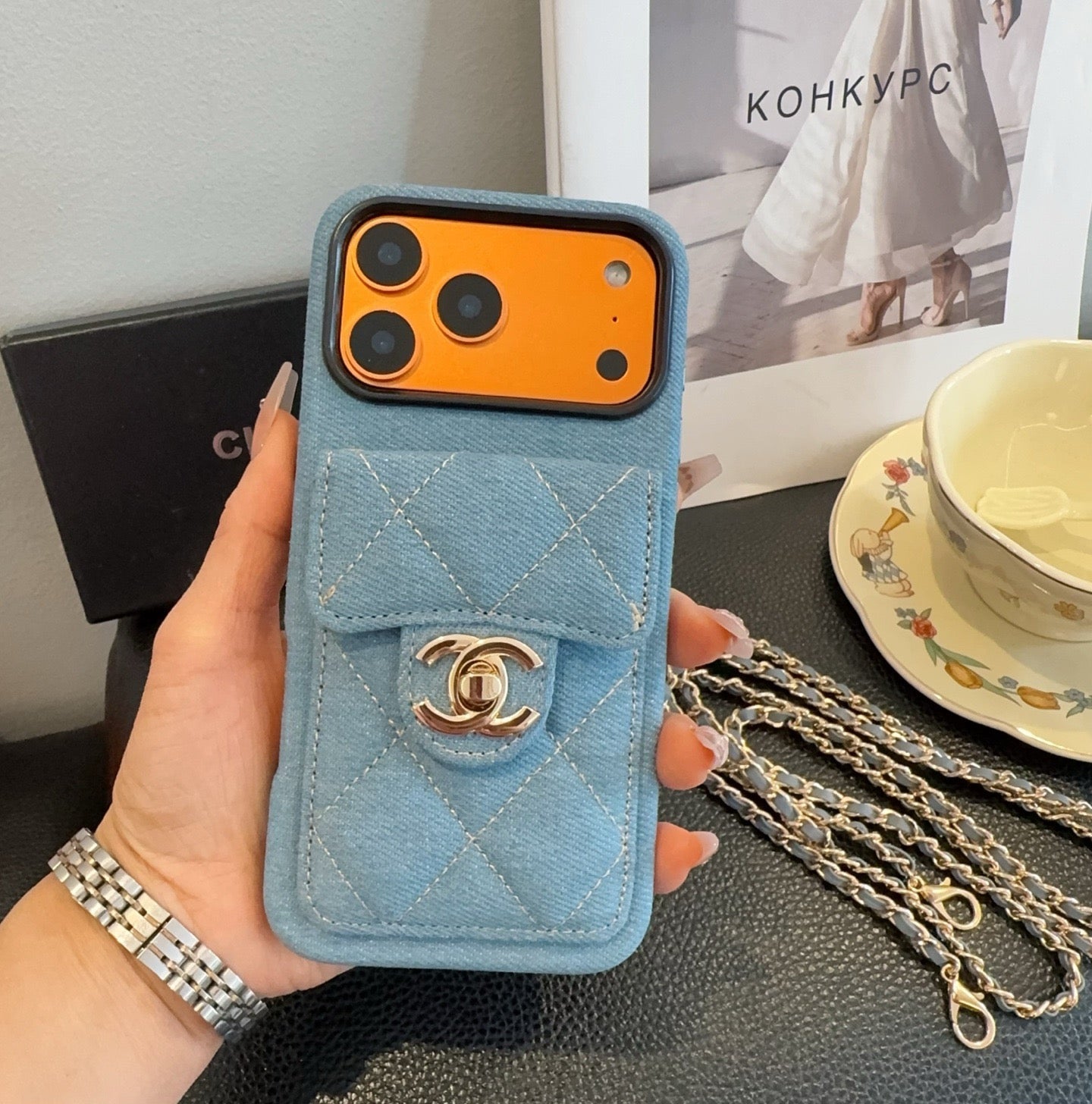 Chanel Denim CC Crossbody iPhone Case with Card Slot - The Luxe Case
