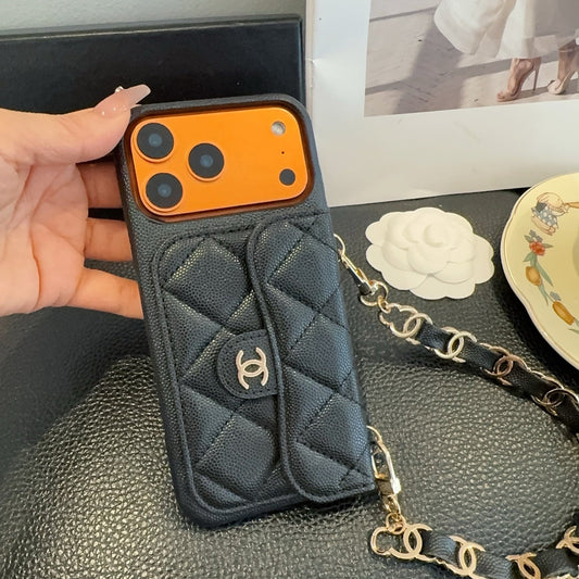 Chanel Quilted Caviar Leather Card Holder Chain Strap Luxury Phone Case - The Luxe Case