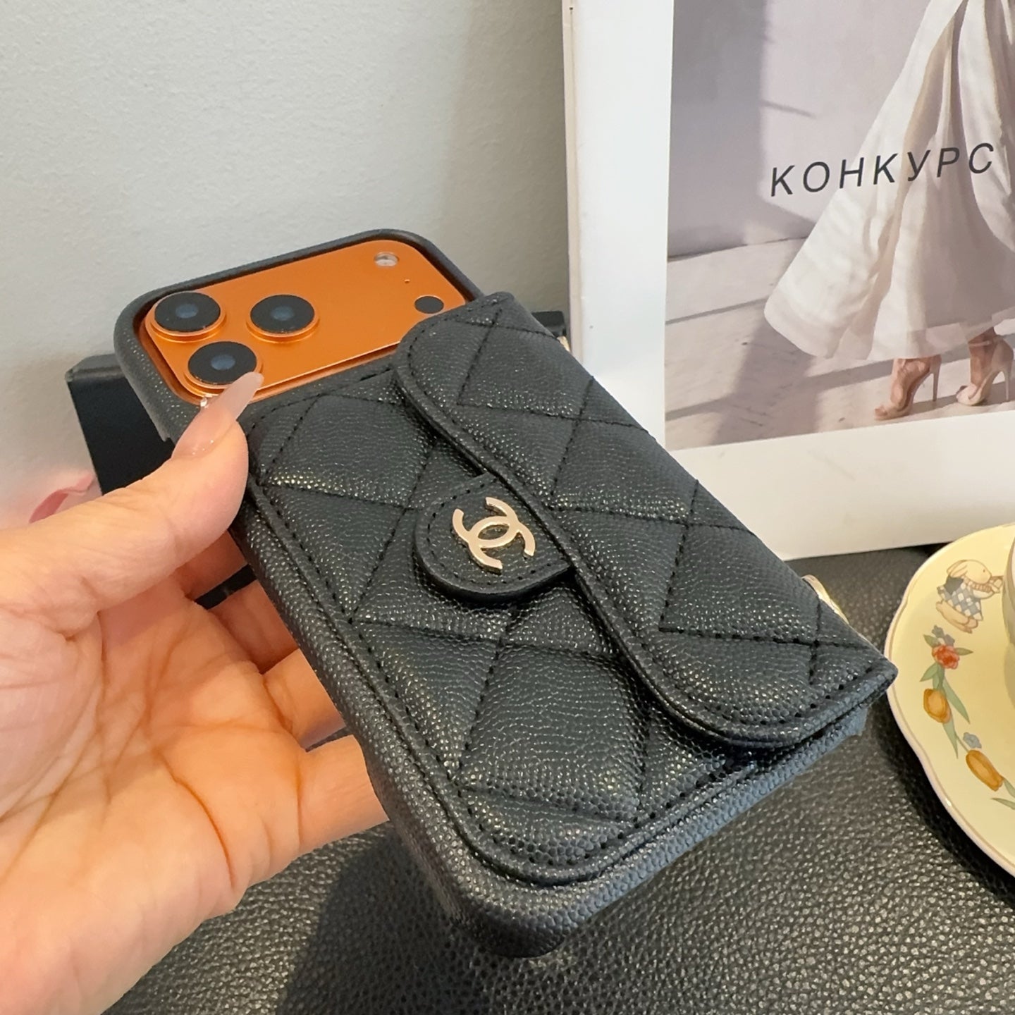 Chanel Quilted Caviar Leather Card Holder Chain Strap Luxury Phone Case - The Luxe Case