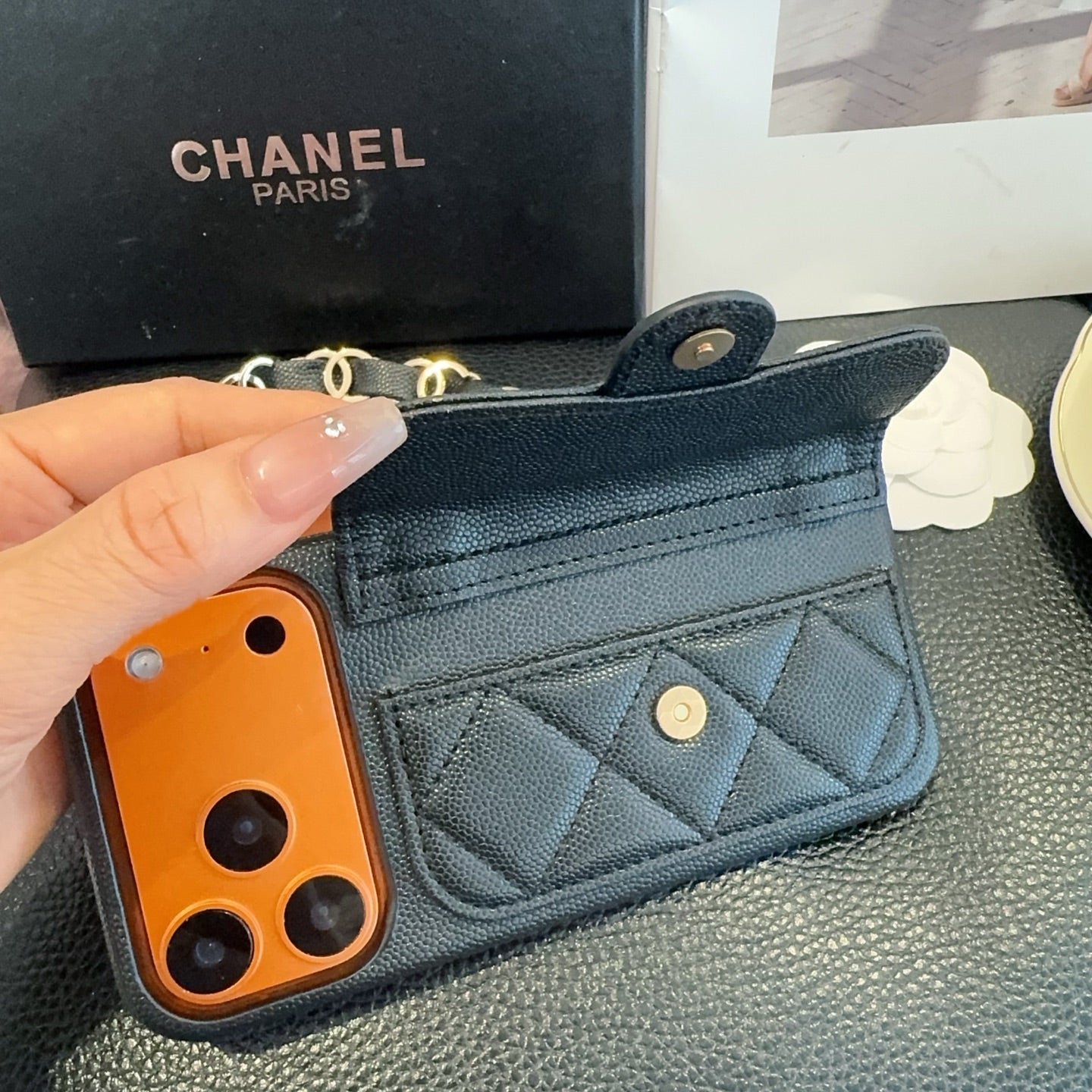 Chanel Quilted Caviar Leather Card Holder Chain Strap Luxury Phone Case - The Luxe Case