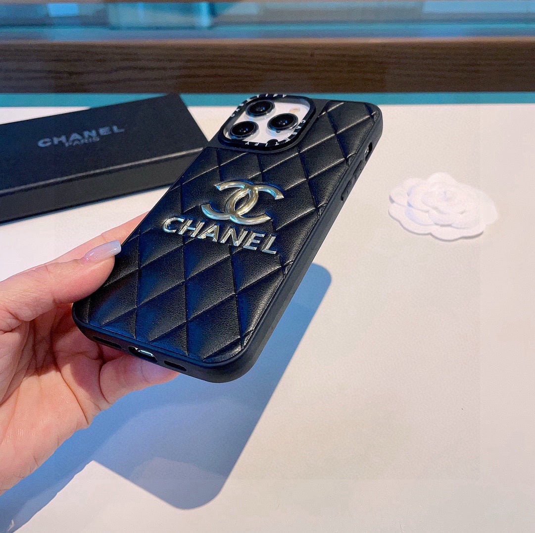 Chanel Quilted Leather Phone Case with Metal CC Logo - The Luxe Case