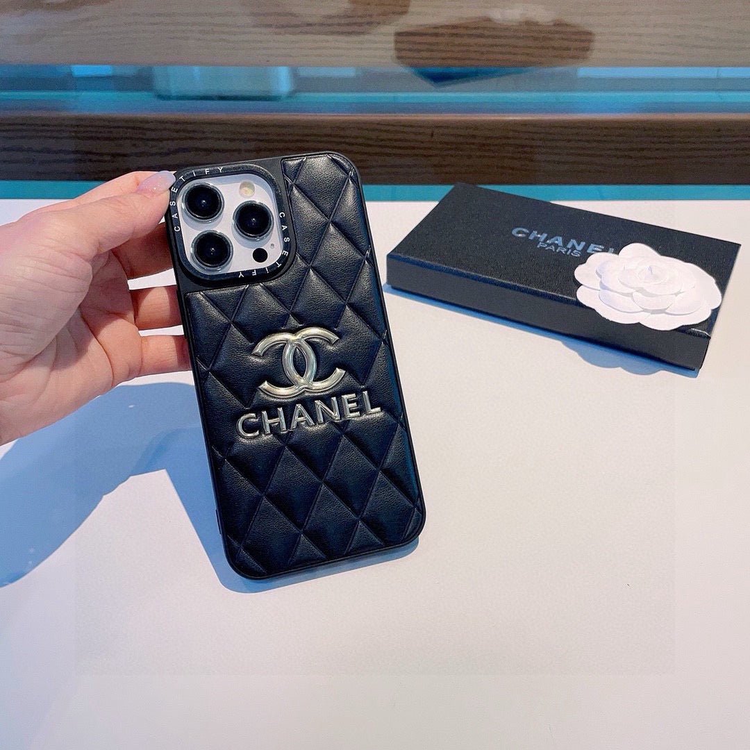 Chanel Quilted Leather Phone Case with Metal CC Logo - The Luxe Case