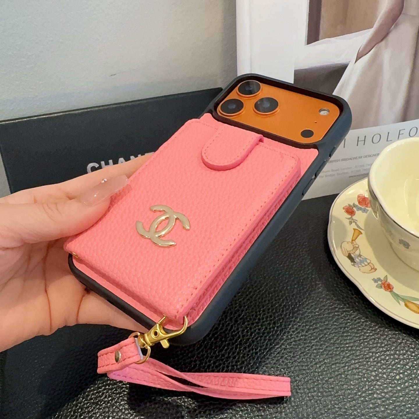 Chanel Style Leather Flip Card Holder Crossbody Phone Case - The Luxe Case