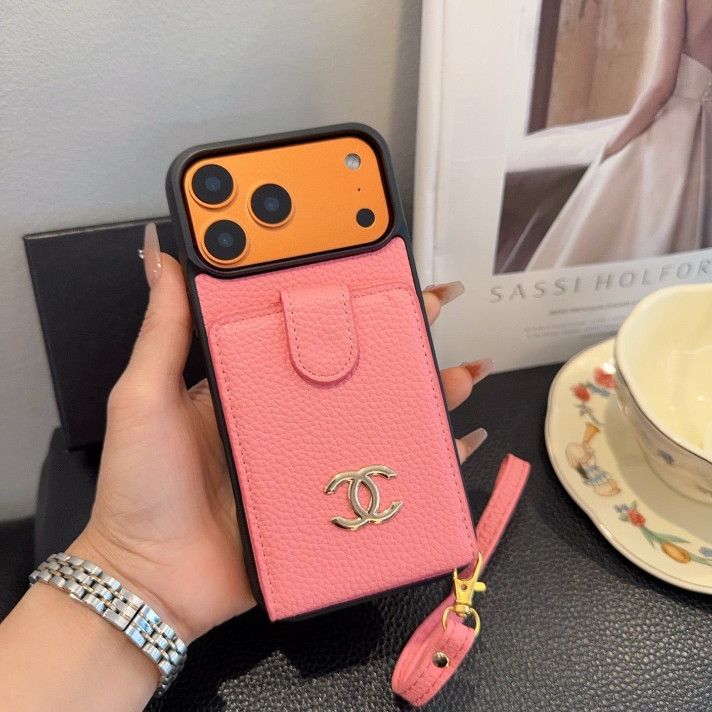 Chanel Style Leather Flip Card Holder Crossbody Phone Case - The Luxe Case
