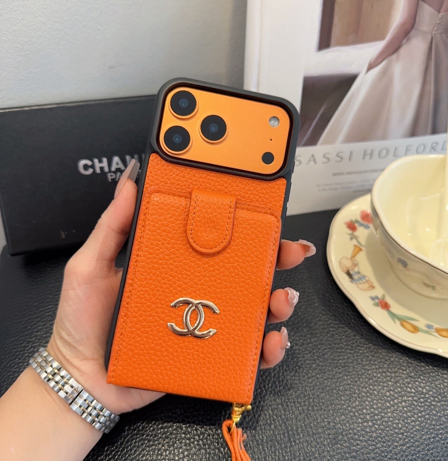 Chanel Style Leather Flip Card Holder Crossbody Phone Case - The Luxe Case