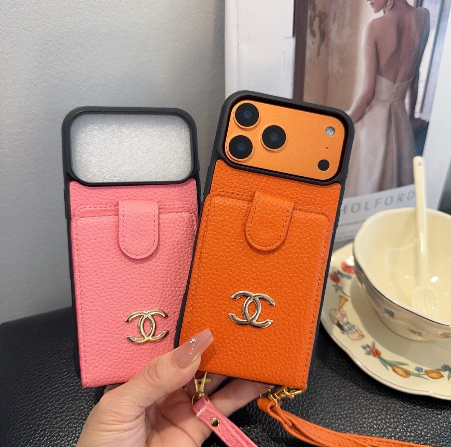 Chanel Style Leather Flip Card Holder Crossbody Phone Case - The Luxe Case