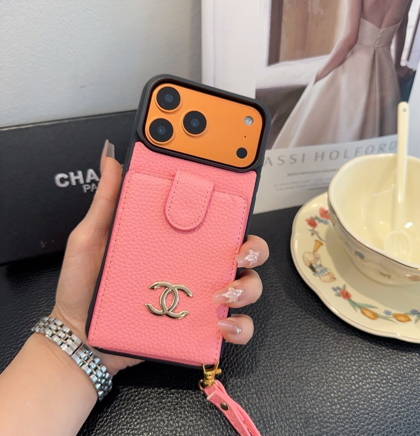 Chanel Style Leather Flip Card Holder Crossbody Phone Case - The Luxe Case