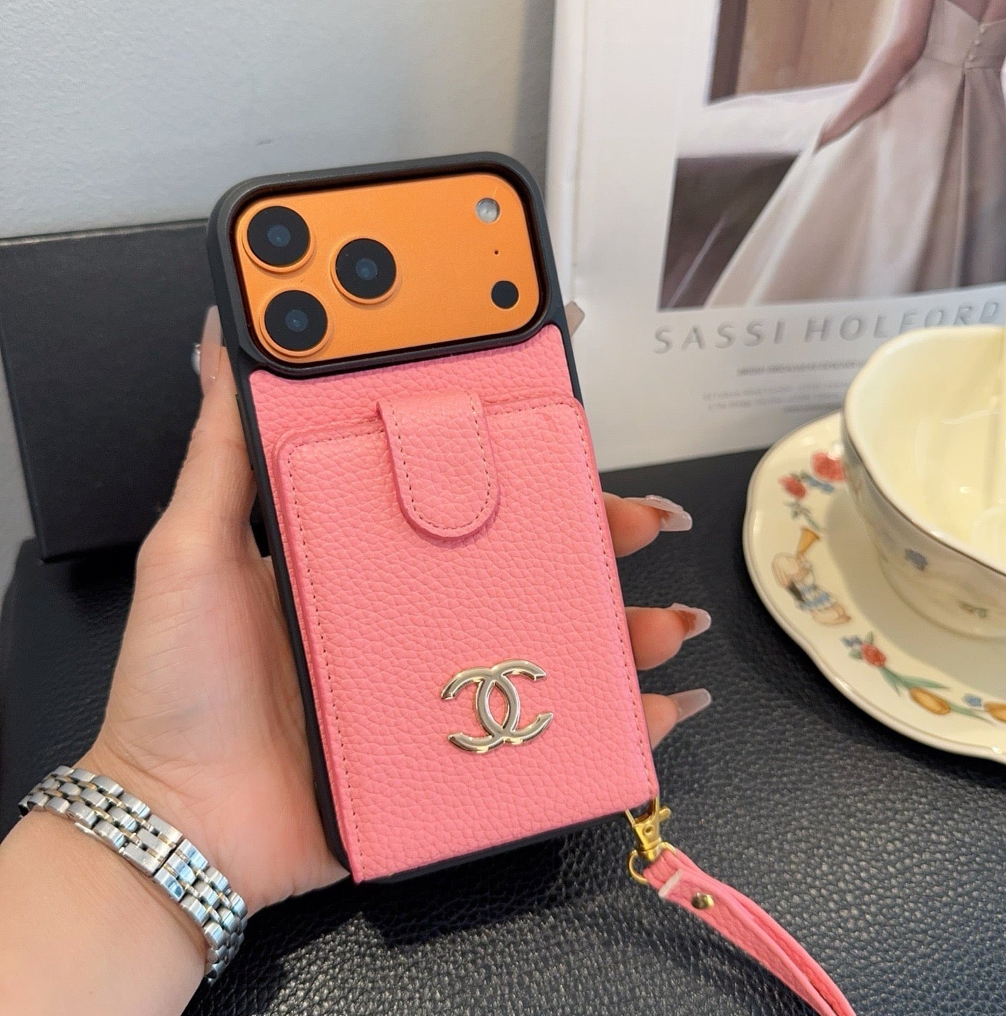 Chanel Style Leather Flip Card Holder Crossbody Phone Case - The Luxe Case