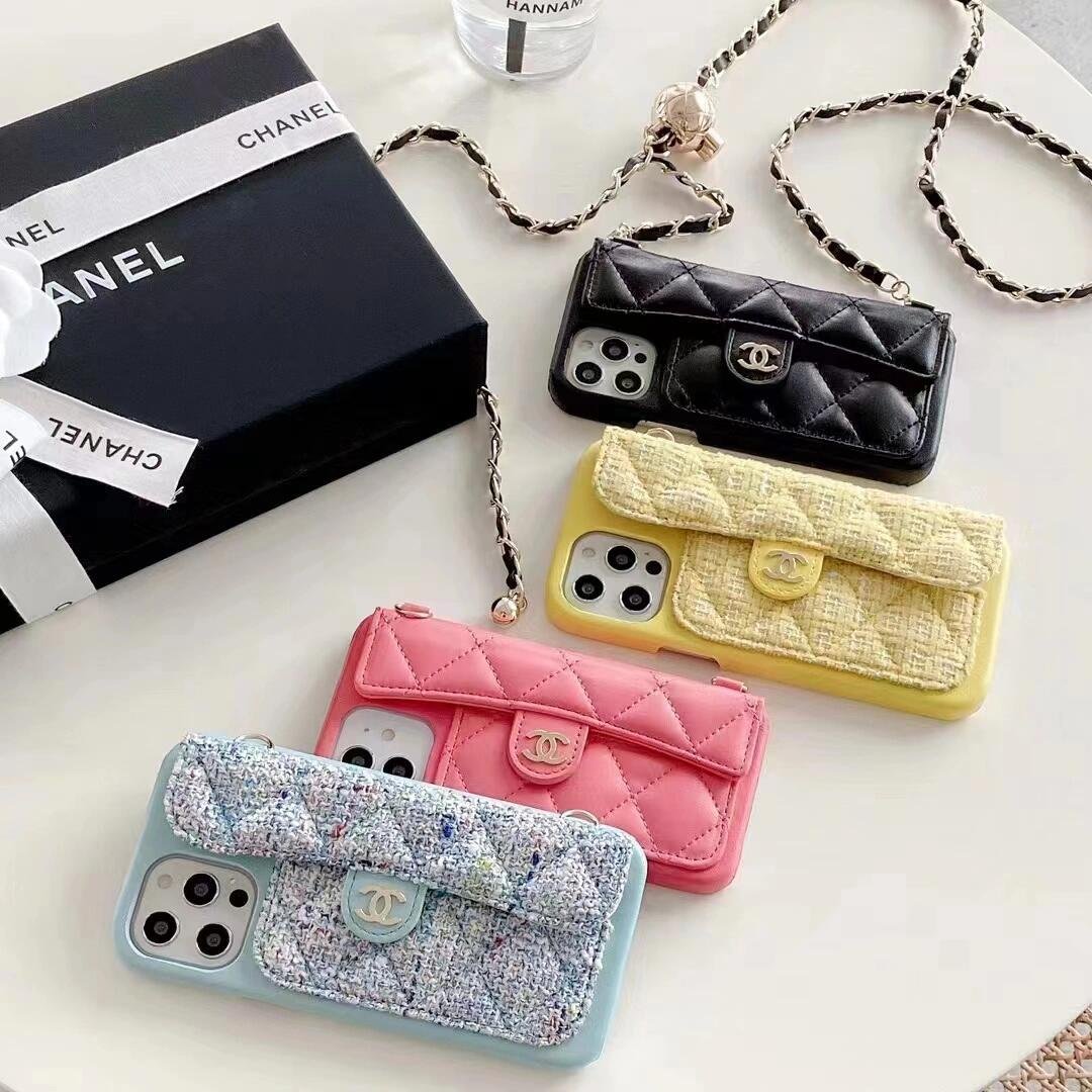 Chanel Style Quilted Wallet Phone Case With Adjustable Chain Crossbody Strap - The Luxe Case