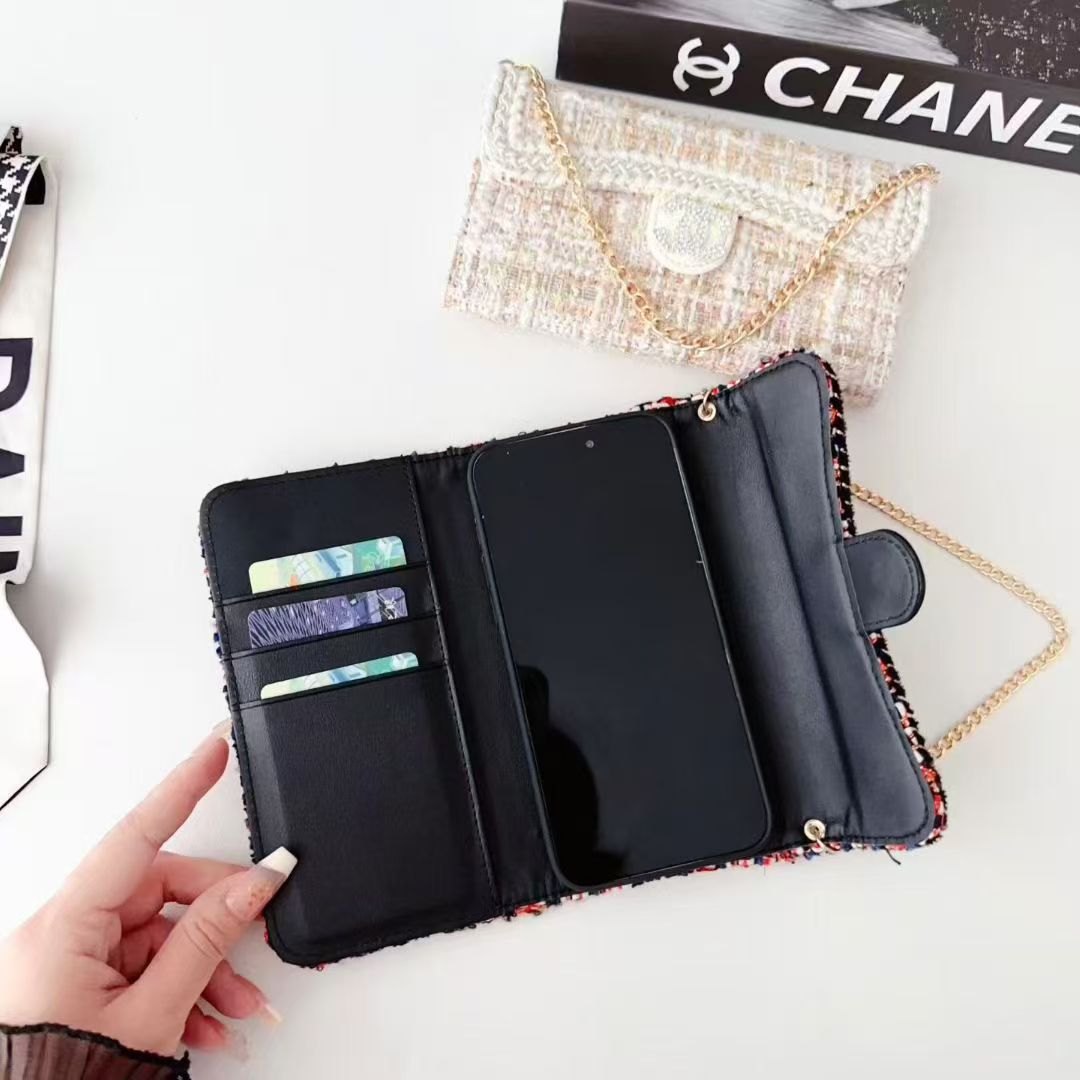 Chanel-Style Tweed Crossbody Phone Case Bag with Chain Strap - The Luxe Case