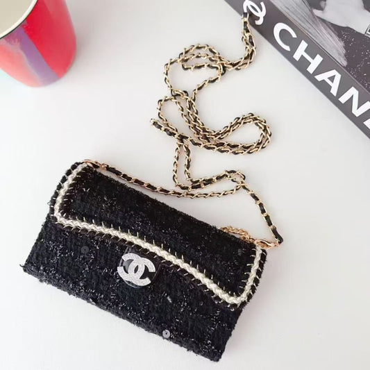 Chanel-Style Tweed Crossbody Phone Case Bag with Chain Strap - The Luxe Case