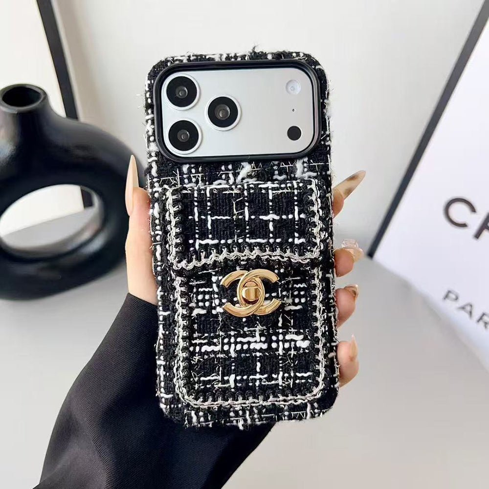 Chanel Style Tweed Quilted Card Holder Wallet Luxury Phone Case - The Luxe Case