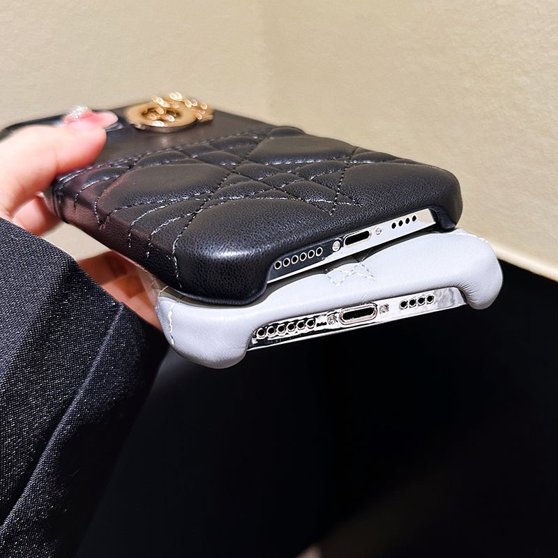 Classic CD Gray Leather iPhone Case With Card Holder - The Luxe Case