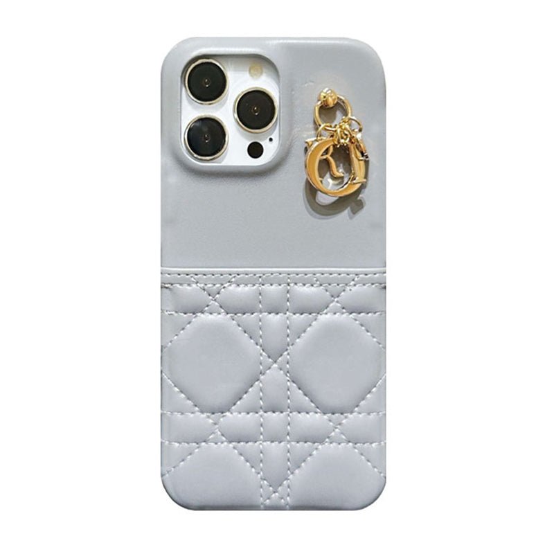 Classic CD Gray Leather iPhone Case With Card Holder - The Luxe Case