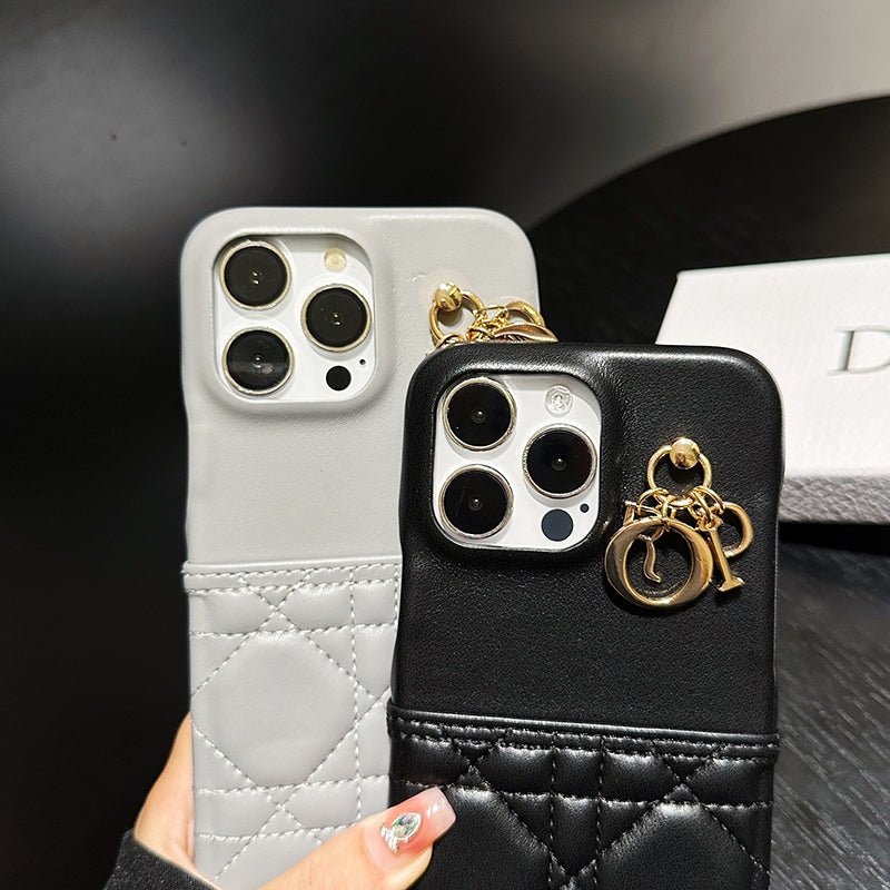 Classic CD Gray Leather iPhone Case With Card Holder - The Luxe Case
