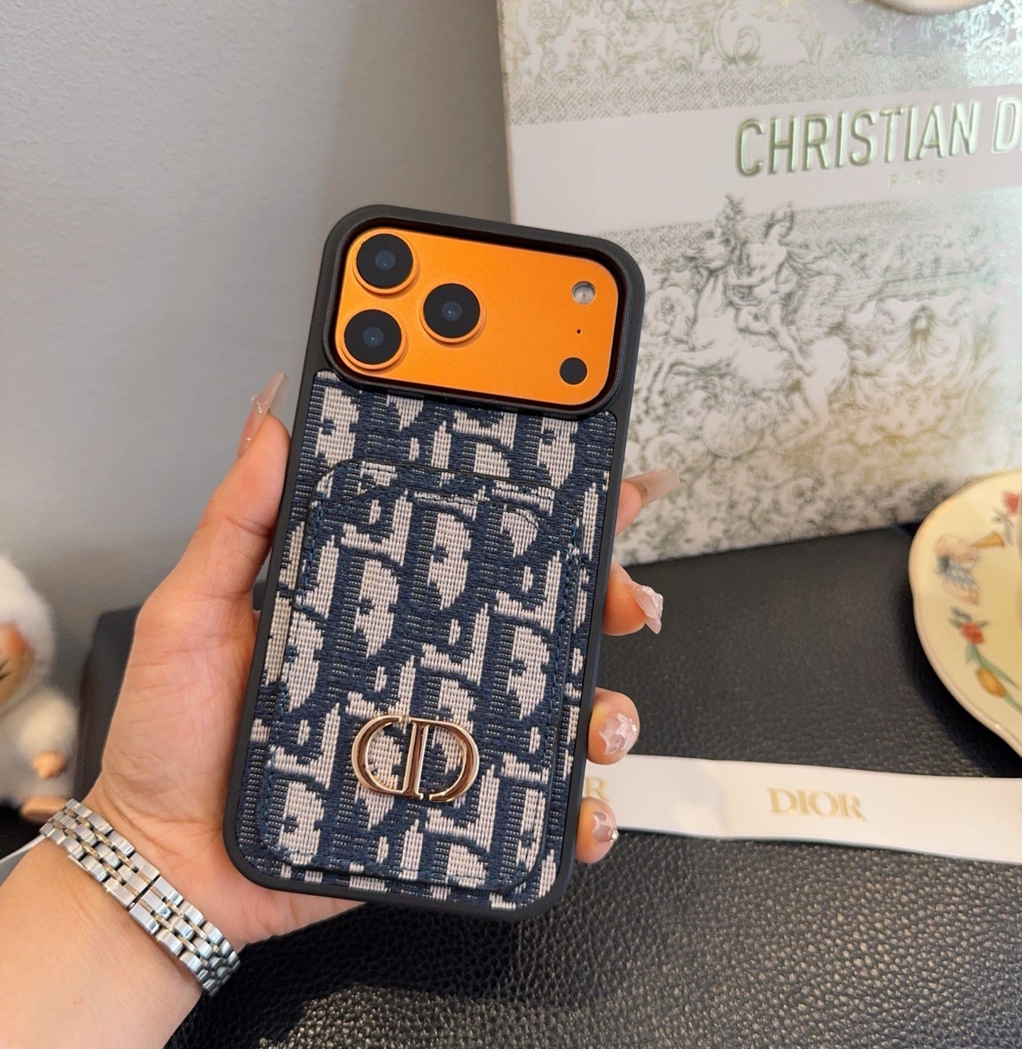 Dior Card Holder Fabric Full-Cover Phone Case - The Luxe Case