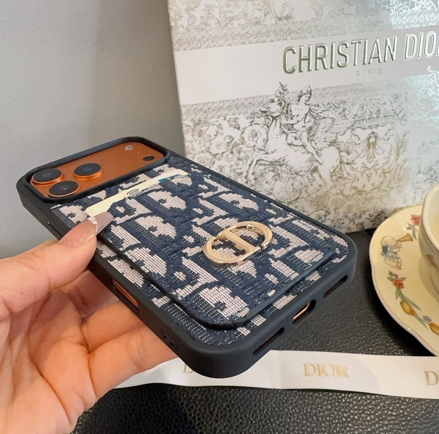 Dior Card Holder Fabric Full-Cover Phone Case - The Luxe Case