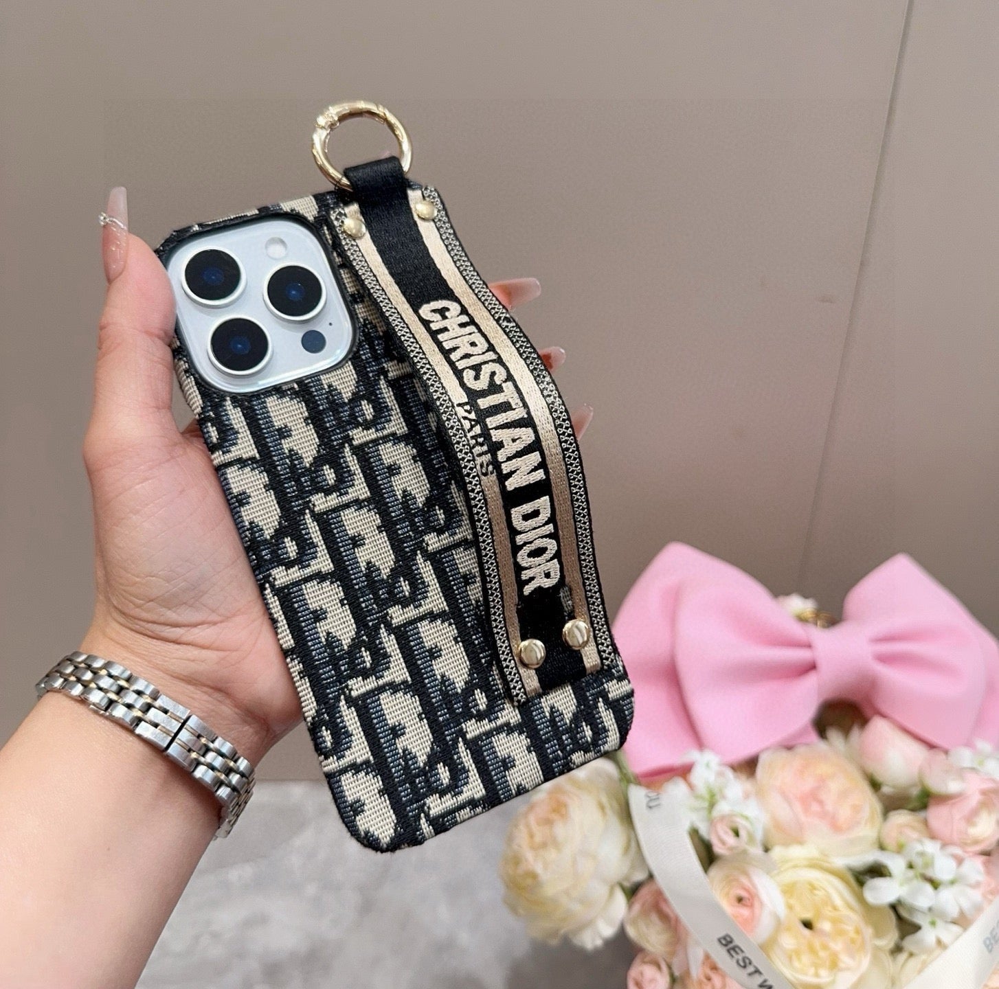 Dior Embroidered Fabric Card Holder Phone Case - The Luxe Case