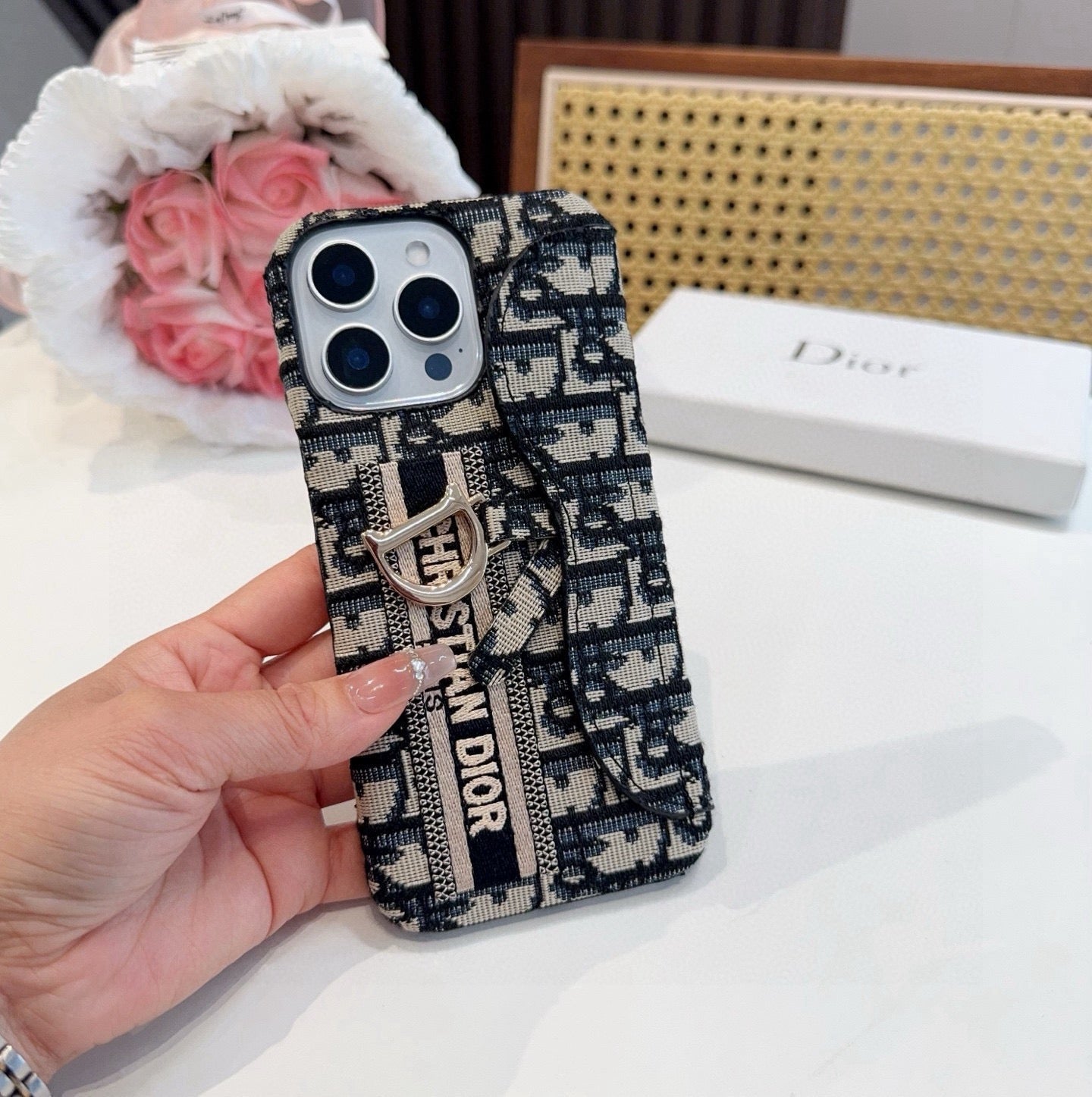 Dior Embroidered Fabric Card Holder Phone Case - The Luxe Case