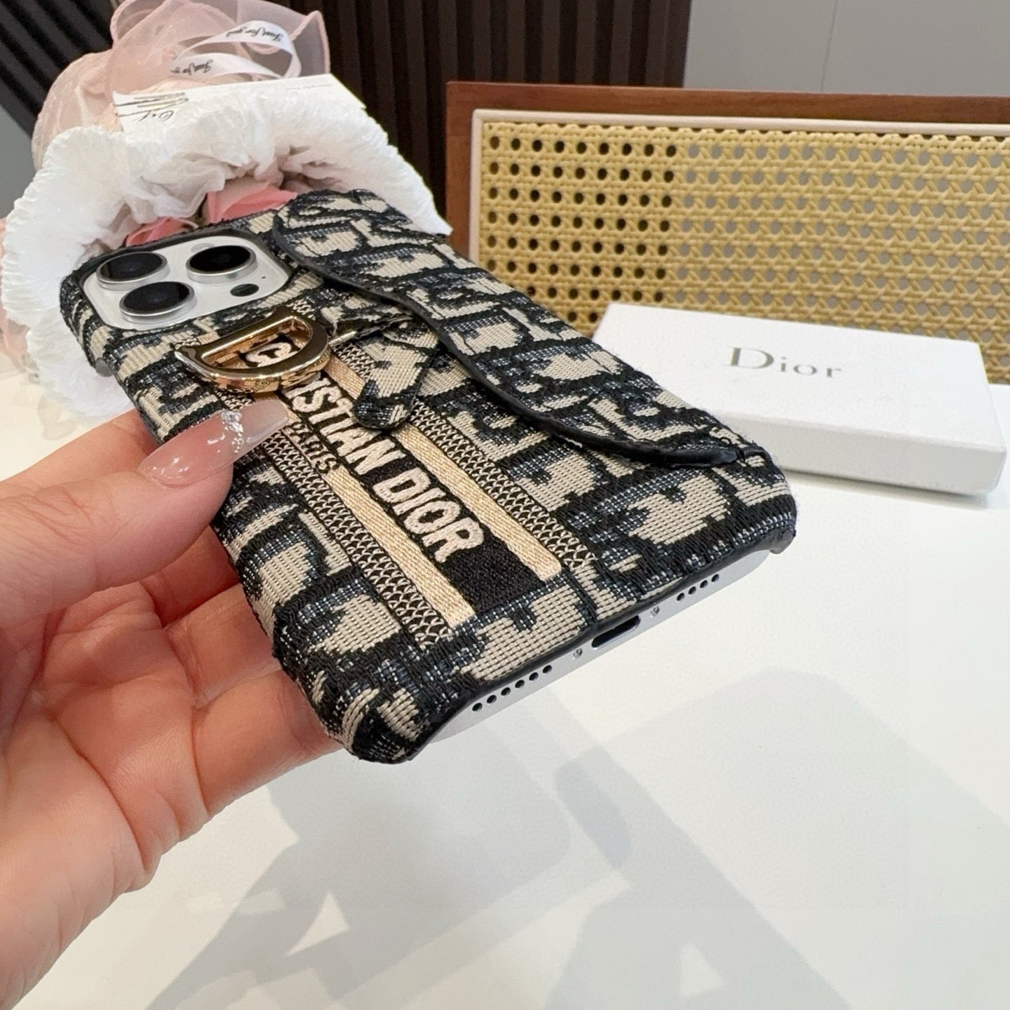 Dior Embroidered Fabric Card Holder Phone Case - The Luxe Case