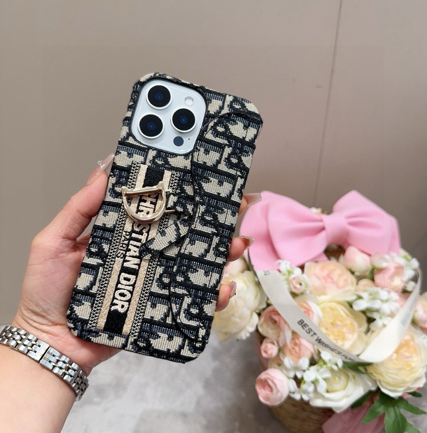 Dior Embroidered Fabric Card Holder Phone Case - The Luxe Case