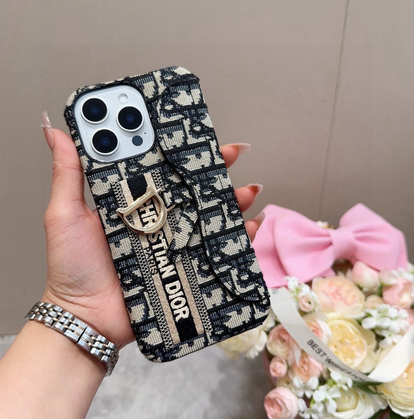 Dior Embroidered Fabric Card Holder Phone Case - The Luxe Case