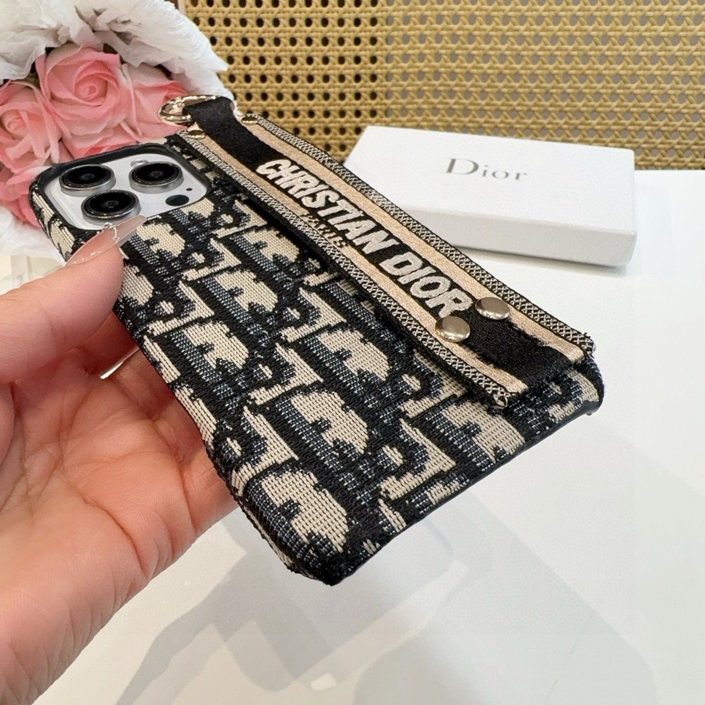 Dior Embroidered Fabric Card Holder Phone Case - The Luxe Case