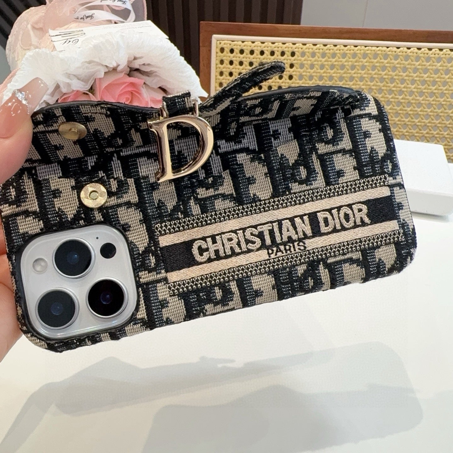 Dior Embroidered Fabric Card Holder Phone Case - The Luxe Case
