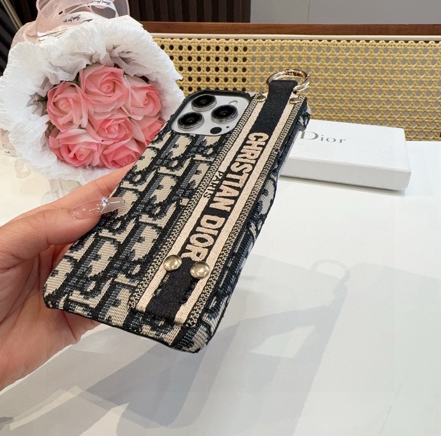 Dior Embroidered Fabric Card Holder Phone Case - The Luxe Case