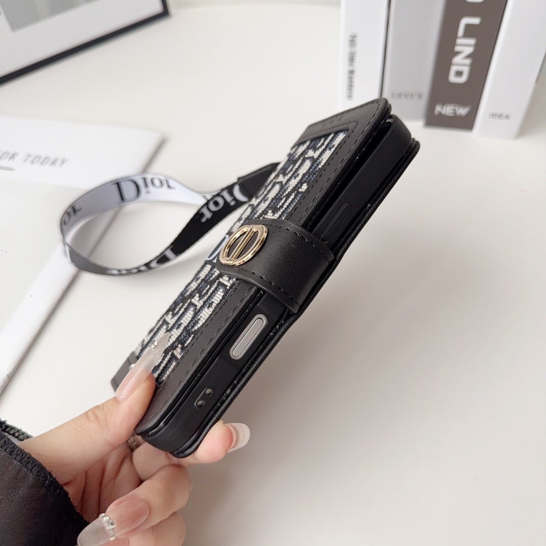Dior Oblique Monogram Flip Wallet Phone Case With Brand Wrist Strap - The Luxe Case