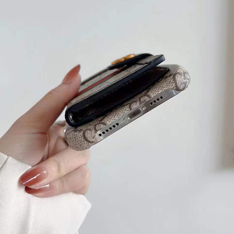 GG iPhone Case With Wallet And Crossbody Strap Brown - The Luxe Case
