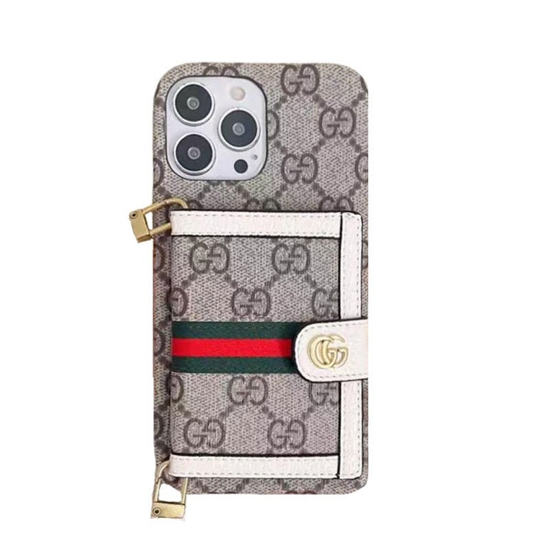GG iPhone Case With Wallet And Crossbody Strap Brown - The Luxe Case