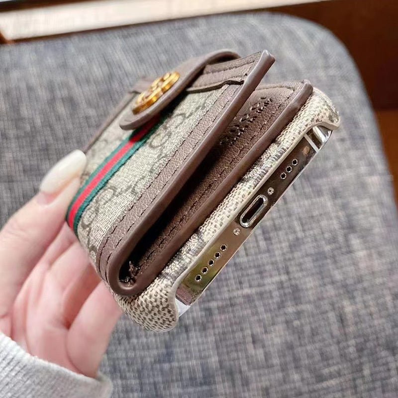 GG iPhone Case With Wallet Brown - The Luxe Case