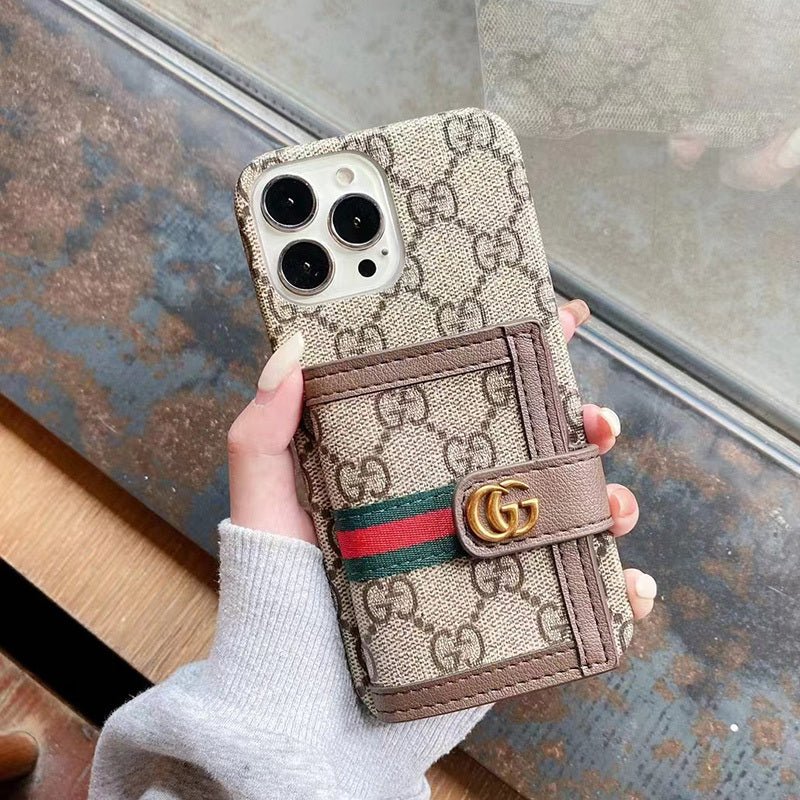 GG iPhone Case With Wallet Brown - The Luxe Case