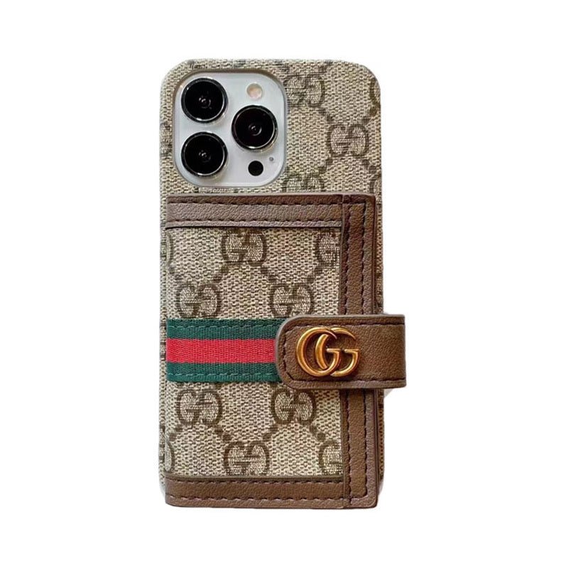 GG iPhone Case With Wallet Brown - The Luxe Case