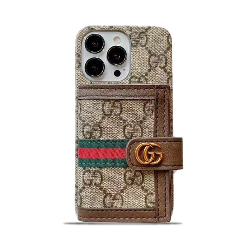 GG iPhone Case With Wallet Brown - The Luxe Case
