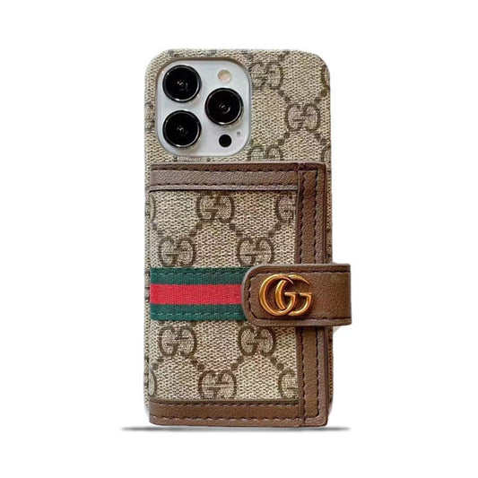 GG iPhone Case With Wallet Brown - The Luxe Case