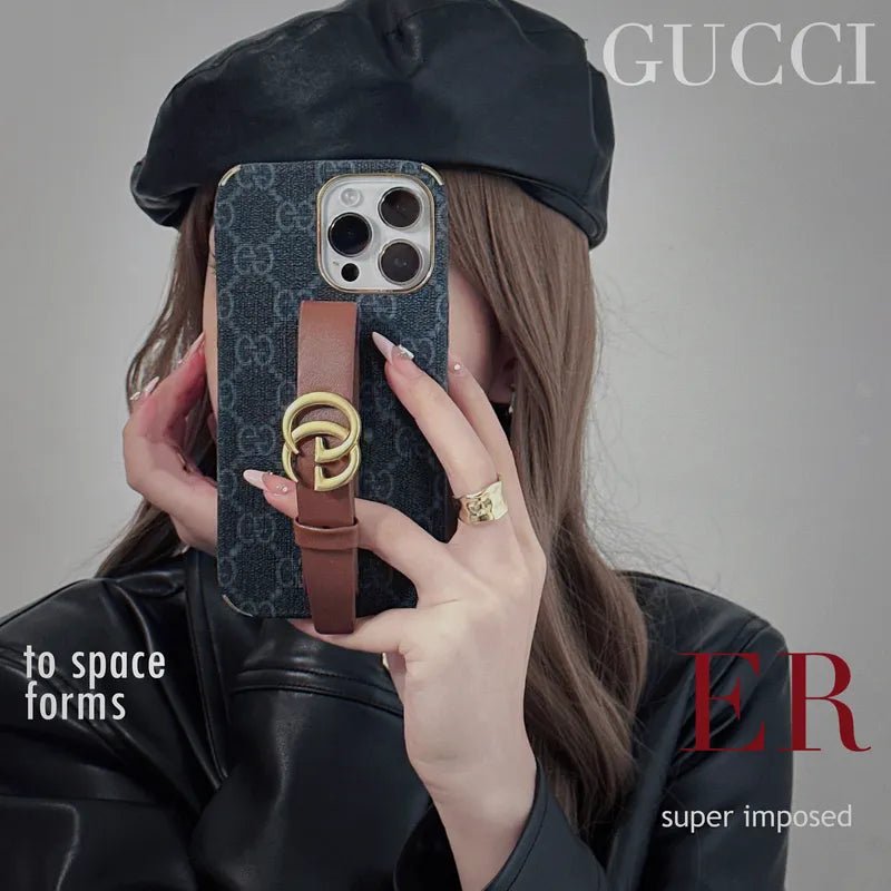GG Luxurious Leather iPhone Case With Holder - The Luxe Case