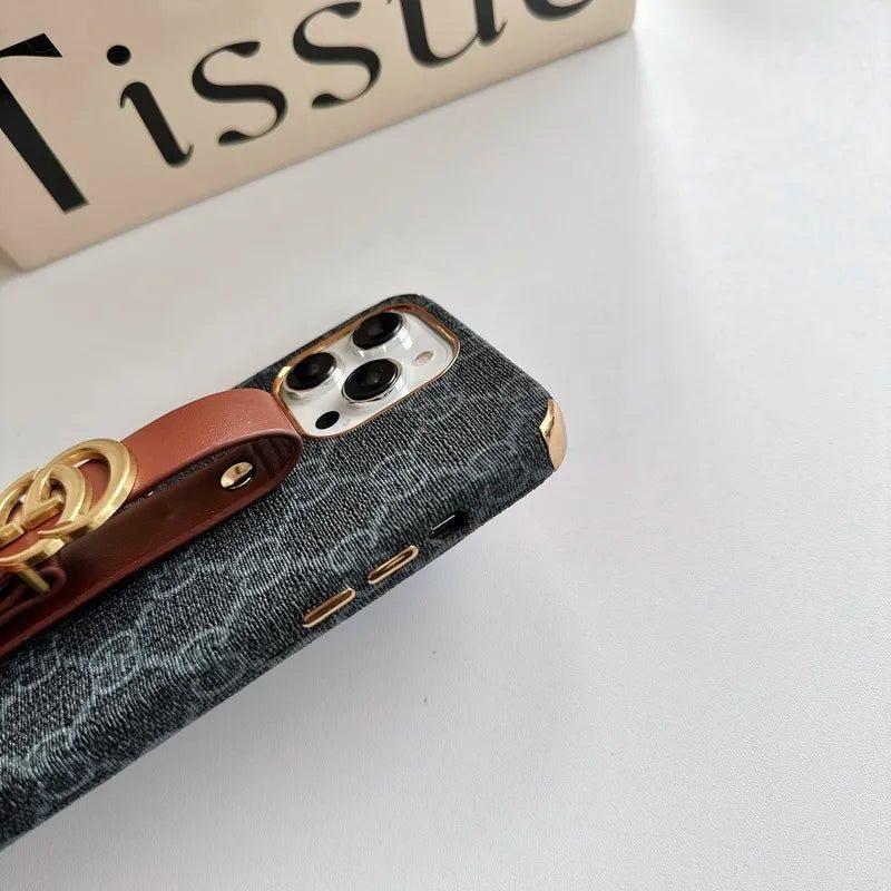 GG Luxurious Leather iPhone Case With Holder - The Luxe Case