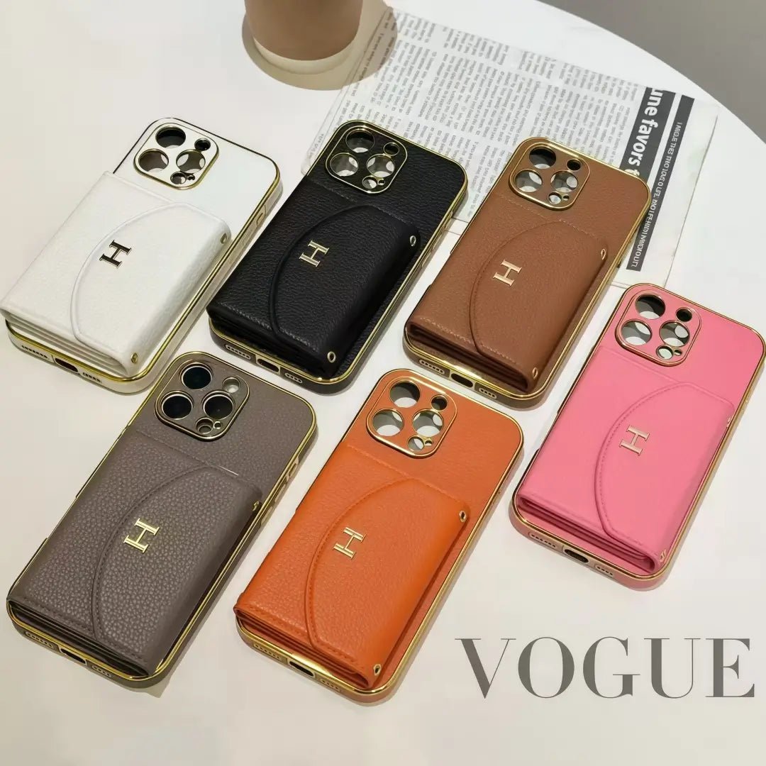 H iPhone leather Case with cardholder - The Luxe Case