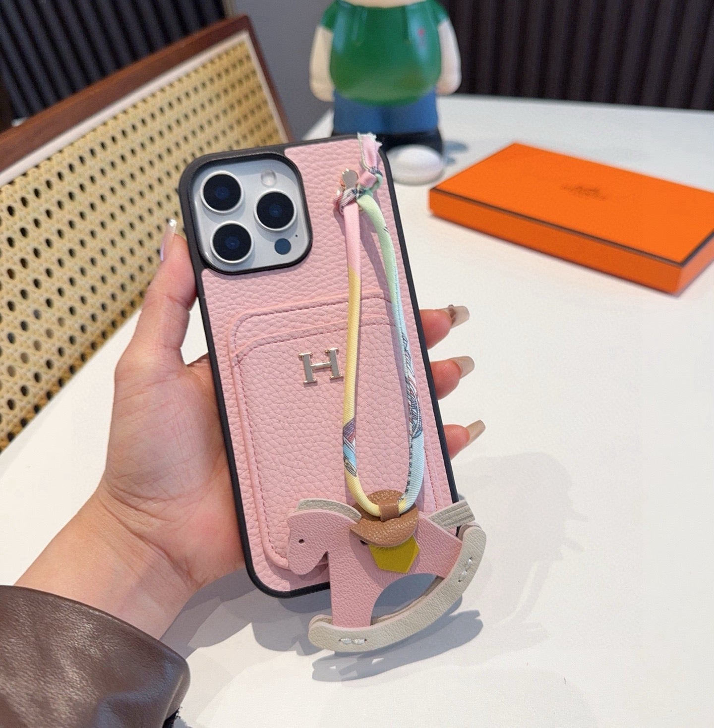Hermès Style Luxury Leather Card Holder Phone Case | Wrist Strap & Horse Charm - The Luxe Case