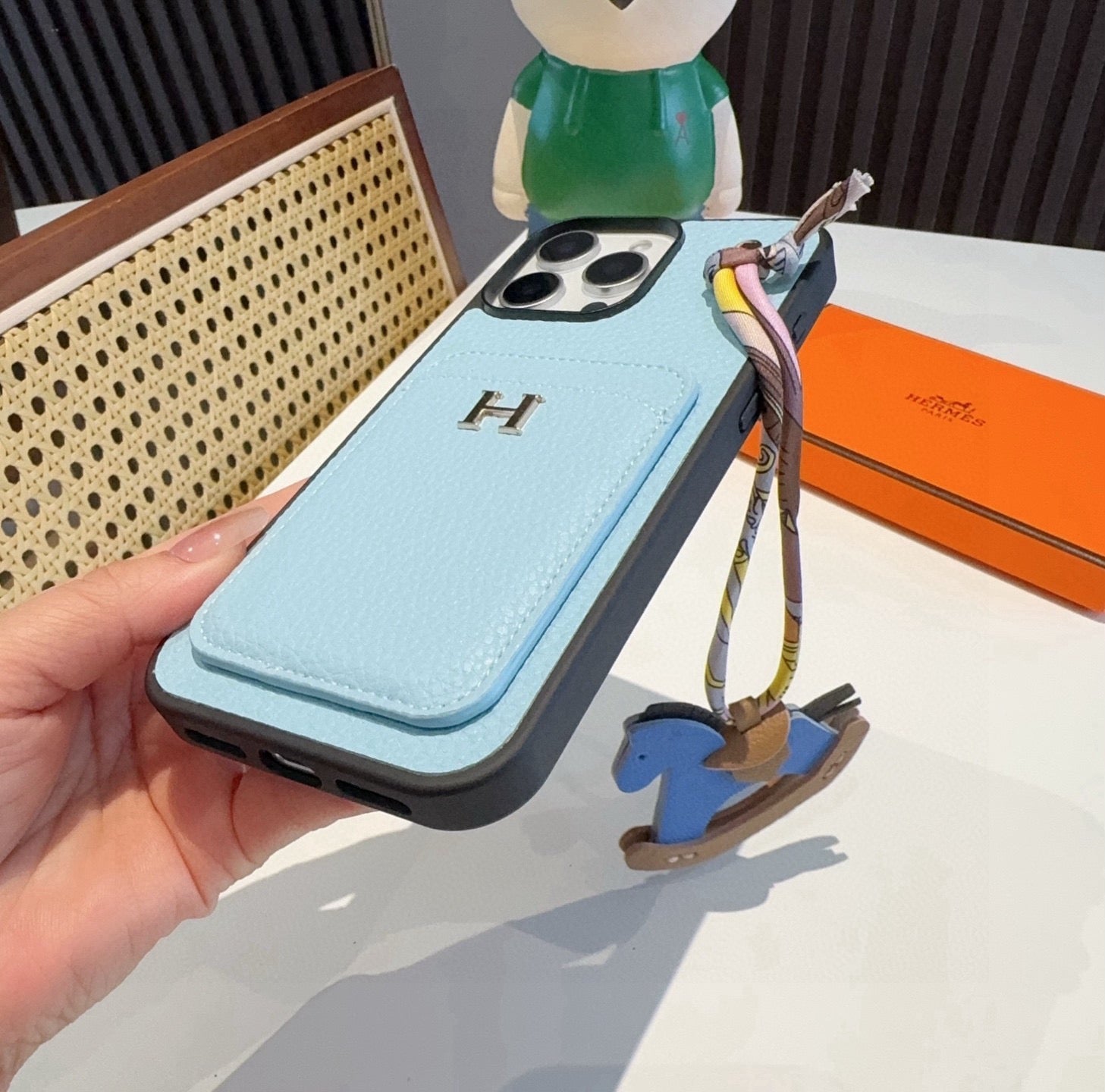 Hermès Style Luxury Leather Card Holder Phone Case | Wrist Strap & Horse Charm - The Luxe Case